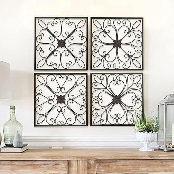 New Set of 4 Metal Wall Decor-Large Decorative Wrought Scroll Wall Decor Art - Picture 2 of 8